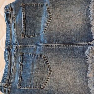 Denim Mini Skirt with Frayed Hem